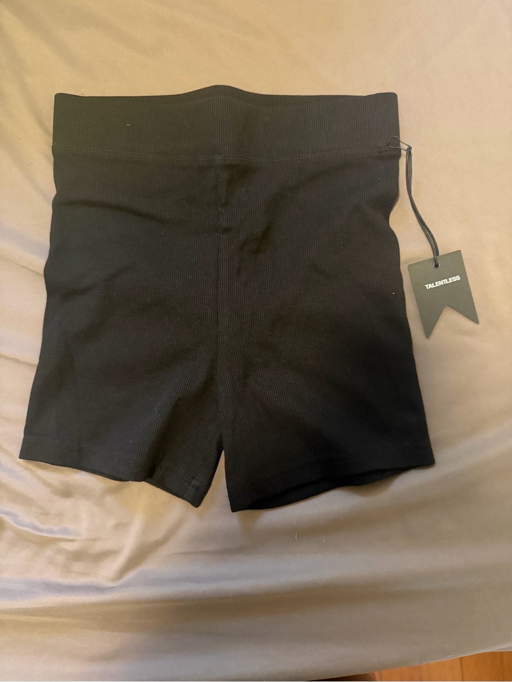 TALENTLESS Black Ribbed High-Waist Bike Shorts